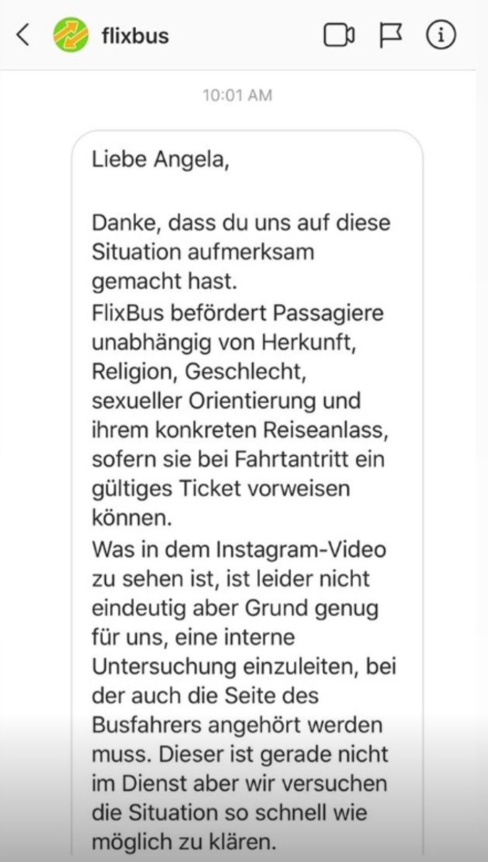 Antwort von Flixbus Insta Flixbus