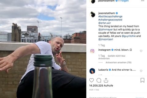 Schauspieler Jason Statham macht die #Bottlecapchallenge