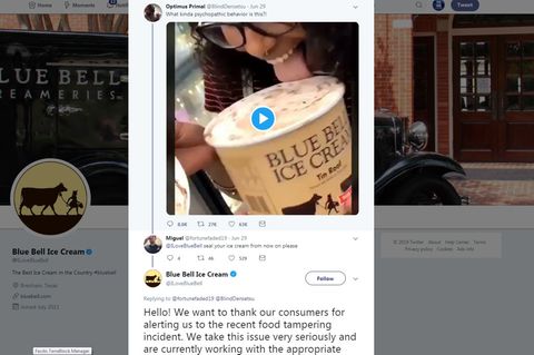 Blue Bell Creameries nahm die Ekel-Attacke sehr ernst.