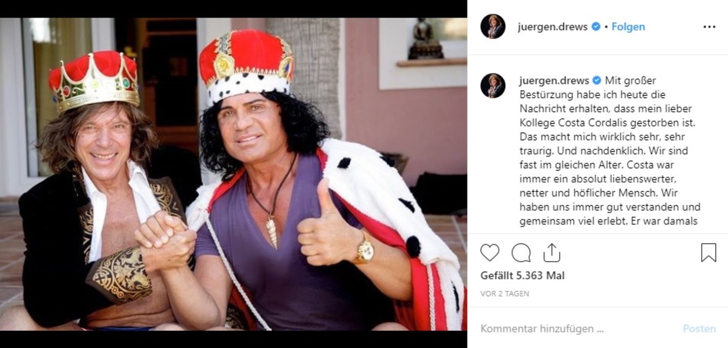 Jürgen Drews spricht über den Tod von Costa Cordalis