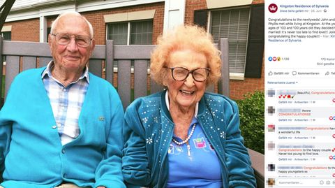 Die beiden Senioren sind über 100 Jahre alt und frisch getraut