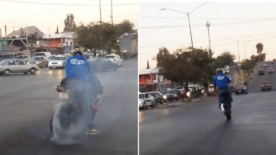 Ein Motorradfahrer will kräftig angeben und blamiert sich heftig.