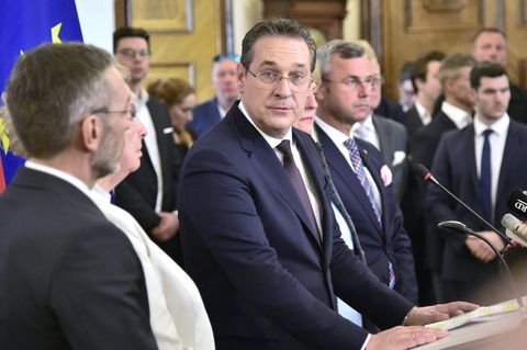 Ex-Vizekanzler Heinz Christian Strache (FPÖ) während einer Pressekonferenz nach dem Veröffentlichen des "Ibiza-Videos"