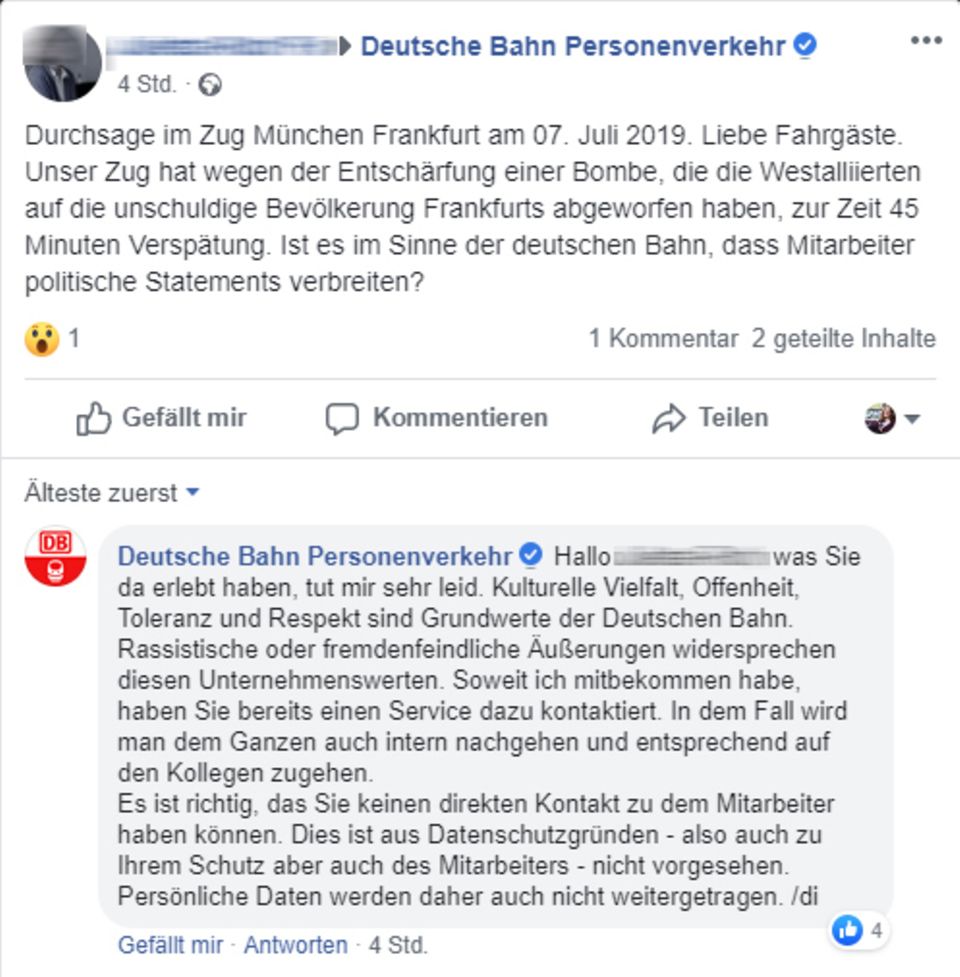 Deutsche Bahn: Zugführer macht Ansage zu Bombenentschärfung – Reisende können Wortwahl nicht fassen Deutsche Bahn: Zugführer macht Ansage zu Bombenentschärfung – Reisende können Wortwahl nicht fassen