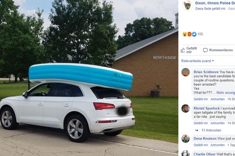 Eine Frau in Illinois wurde verhaftet, weil sie ihre Kinder im Planschbecken auf dem Autodach transportierte