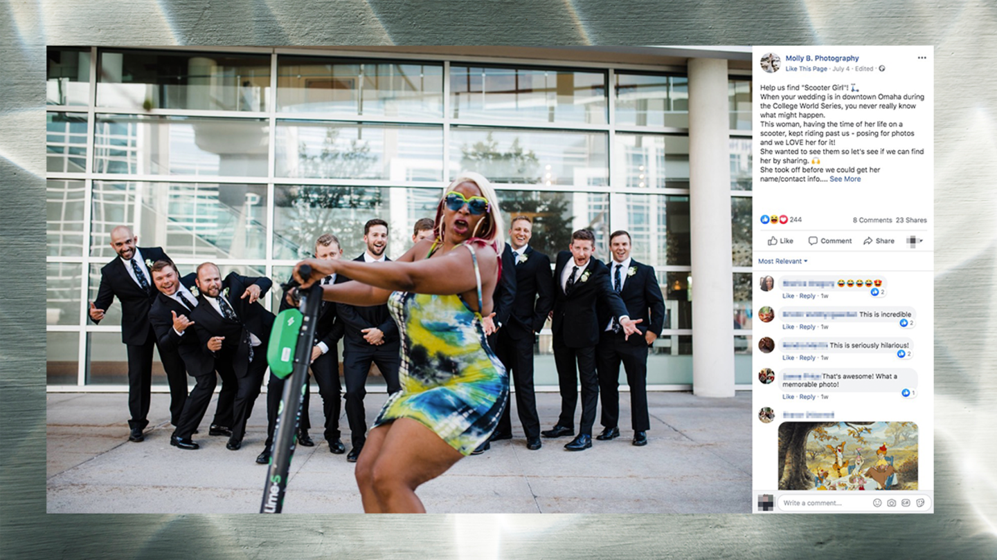 Photobomb: "Scooter Girl" rast durchs Bild: So müssen Hochzeitsfotos aussehen!