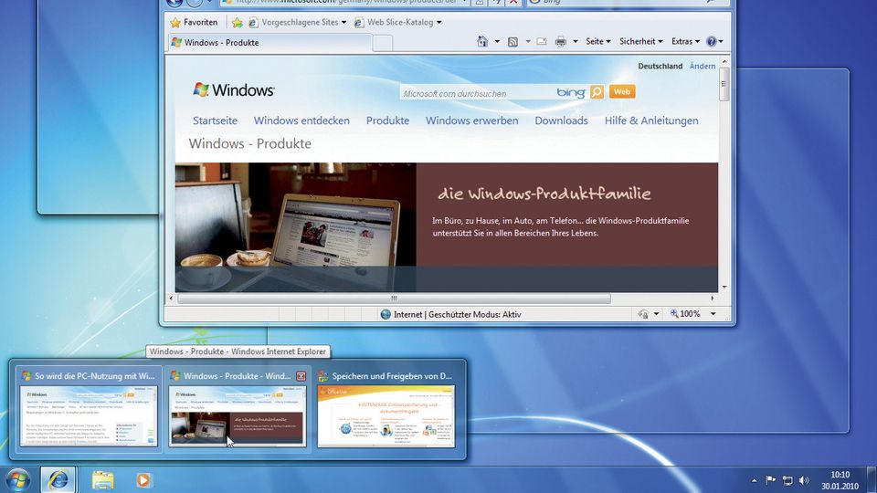 Screenshot der Windows 7-Oberfläche zum Start des Betriebssystems am 22. Oktober 2009 