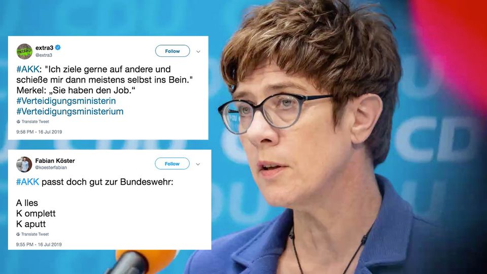 Neue Verteidigungsministerin: "Alles Komplett Kaputt - passt doch zur Bundeswehr": Twitternutzer reagieren auf AKK Neue Verteidigungsministerin: "Alles Komplett Kaputt - passt doch zur Bundeswehr": Twitternutzer reagieren auf AKK