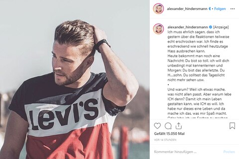Auf seinem Instagram-Account wehrt sich Alex Hindersmann gegen die Anfeindungen. 