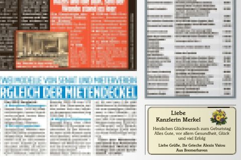 Geburtstagsgrüße an Angela Merkel, in Form einer Anzeige in der "Bild"-Zeitung (Berlin/Brandenburg)
