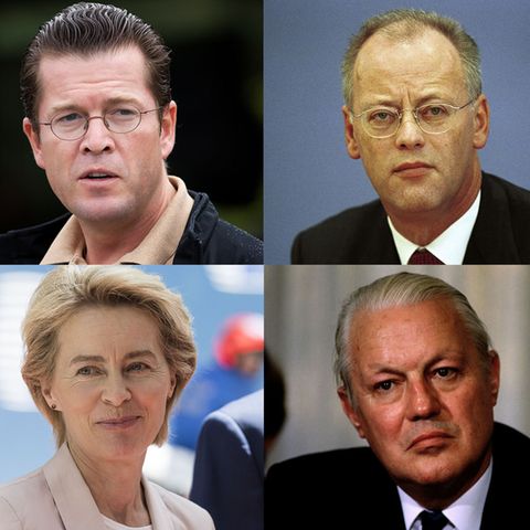 Eine Kombo zeigt sechs Gesichter von Frauen und Männern, die in Deutschland das Verteidigungsministerium geleitet haben