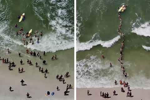 Menschenkette rettet Schwimmer