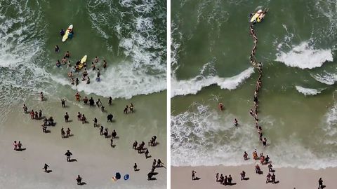 Menschenkette rettet Schwimmer