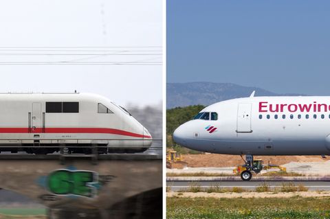 Ein ICE der Deutschen Bahn, ein Flugzeug von Eurowings – Ministerien setzen weiter auf Inlandsflüge