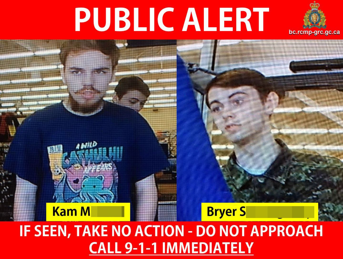 Der Fahndungsaufruf der Royal Canadian Mounted Police zeigt die beiden gesuchten Tatverdächtigen