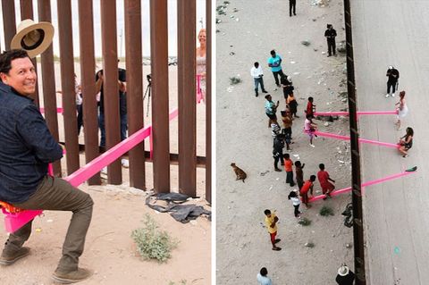 Ein Kunstprojekt verwandelt diesen Abschnitt der US-mexikanischen Grenze für kurze Zeit in einen Spielplatz.