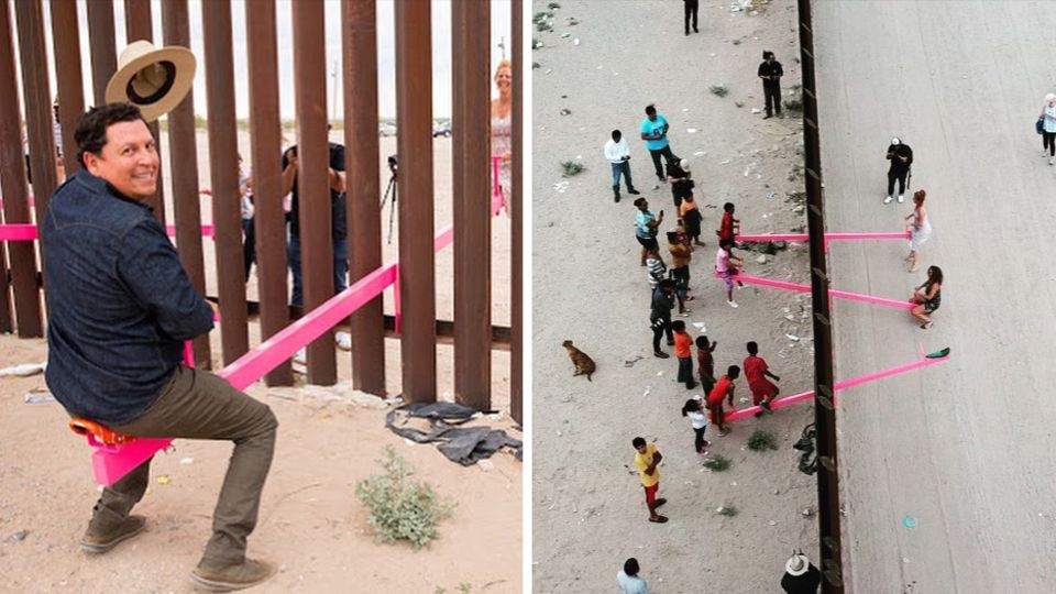 Ein Kunstprojekt verwandelt diesen Abschnitt der US-mexikanischen Grenze für kurze Zeit in einen Spielplatz. Ein Kunstprojekt verwandelt diesen Abschnitt der US-mexikanischen Grenze für kurze Zeit in einen Spielplatz.