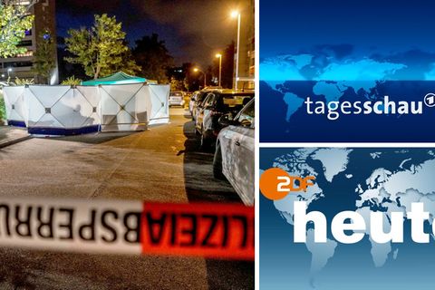Tatort in Stuttgart; Logo der ARD-"Tagesschau"; Logo von ZDF-"Heute"