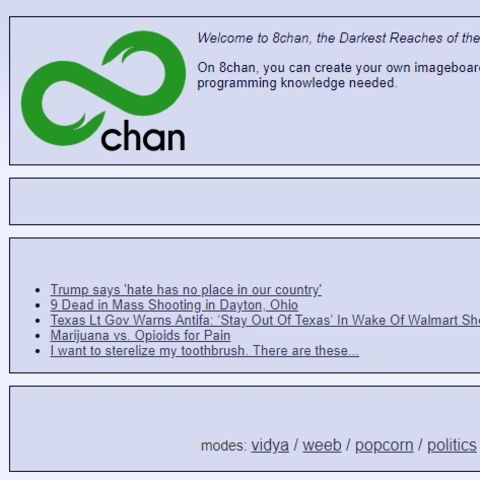 Die Startseite des umstrittenen Online-Forums "8chan"