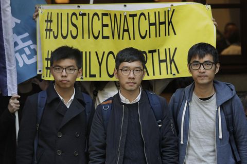 Joshua Wong, Nathan Law und Alex Chow (v.l.) gehören zu den führenden Köpfen der aktuellen Proteste in Hongkong