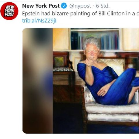 Bill Clinton in baluem Kleid und roten High Heels - Oil on canvas
