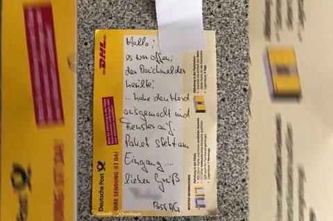 Diesen Zettel hinterließ der Paketbote, nachdem er den Brand verhindert hat.