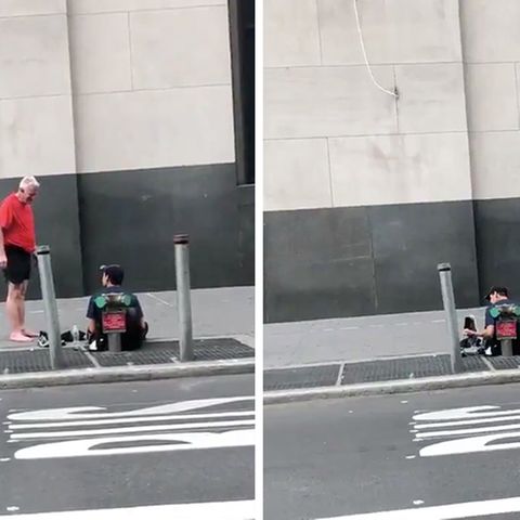 Collage: Ein Jogger und ein Obdachloser auf der Straße; Ein Obdachloser sitzt auf der Straße