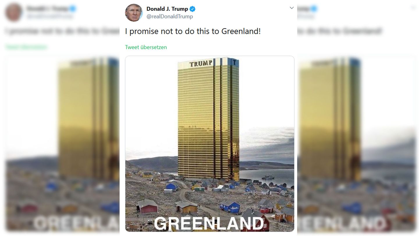 Ein Screenshot zeigt den Tweet von Trump: "Ich verspreche das hier nicht Grönland anzutun"