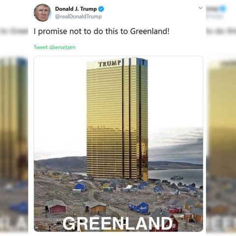 Ein Screenshot zeigt den Tweet von Trump: "Ich verspreche das hier nicht Grönland anzutun"