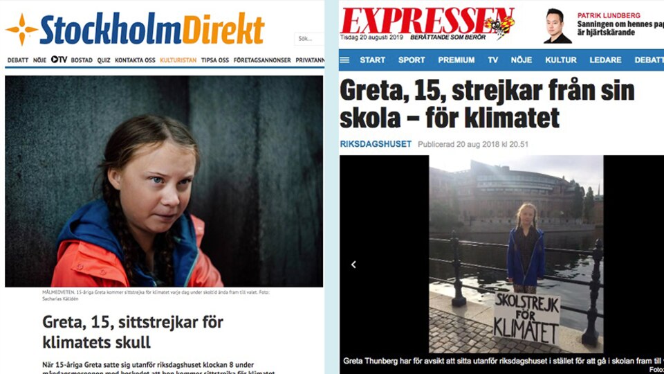 Greta Thunberg in schwedischen Zeitungsberichten