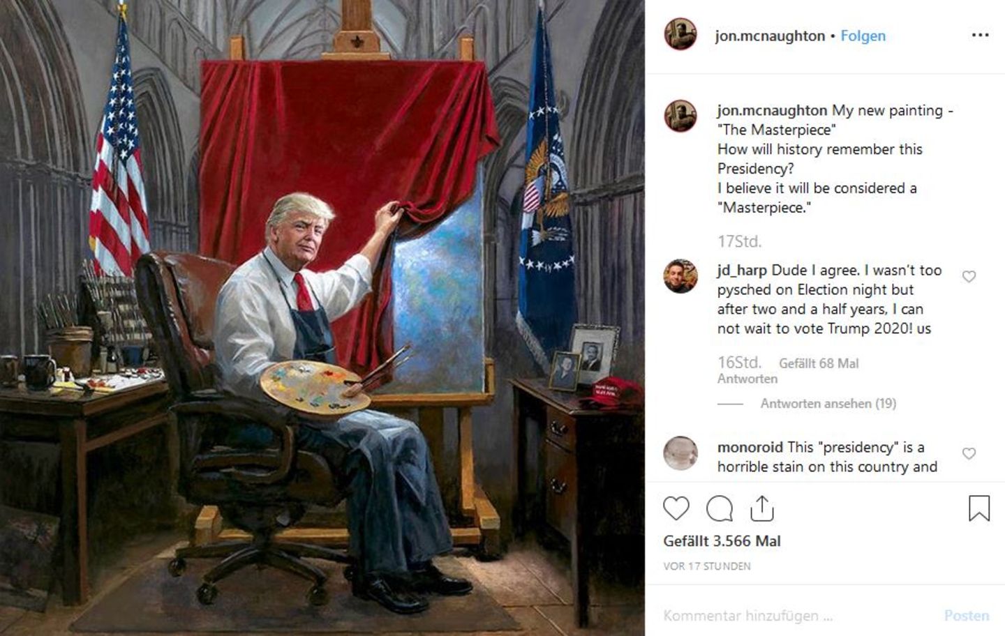 Jon McNauhgton: US-Maler enthüllt bizarres Trump-Gemälde - und Twitter-Künstler nutzen die Steilvorlage
