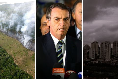 Waldbrand im Amazonasbecken, Brasiliens Präsident Jair Bolsonaro, Himmel über São Paolo