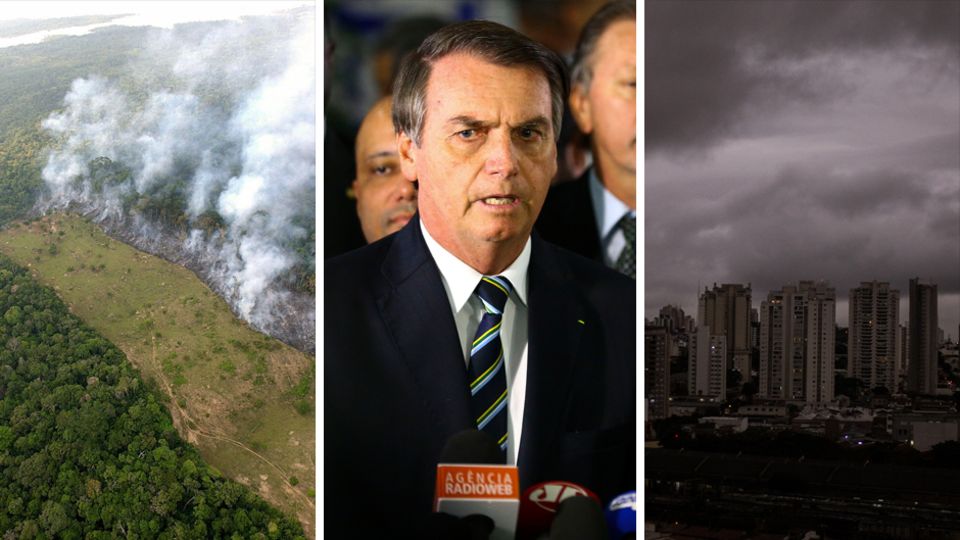 Naturzerstörung in Brasilien: Wie Jair Bolsonaro mit seinem Hass dazu beiträgt, dass der Regenwald abbrennt Waldbrand im Amazonasbecken, Brasiliens Präsident Jair Bolsonaro, Himmel über São Paolo