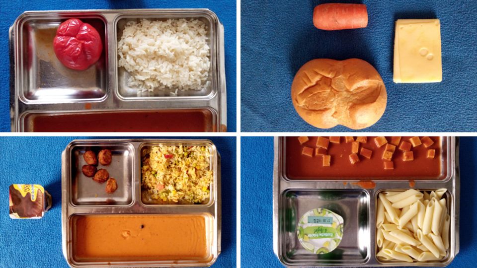 JVA Heidering: Eine Collage vom Essen, das in der JVA Heidering serviert wird. Auf dem Twitter-Account "Gefängniscuisine" sieht man Bilder aus dem kulinarischen Alltag hinter Gittern. Eine Collage vom Essen, das in der JVA Heidering serviert wird. Auf dem Twitter-Account "Gefängniscuisine" sieht man Bilder aus dem kulinarischen Alltag hinter Gittern.
