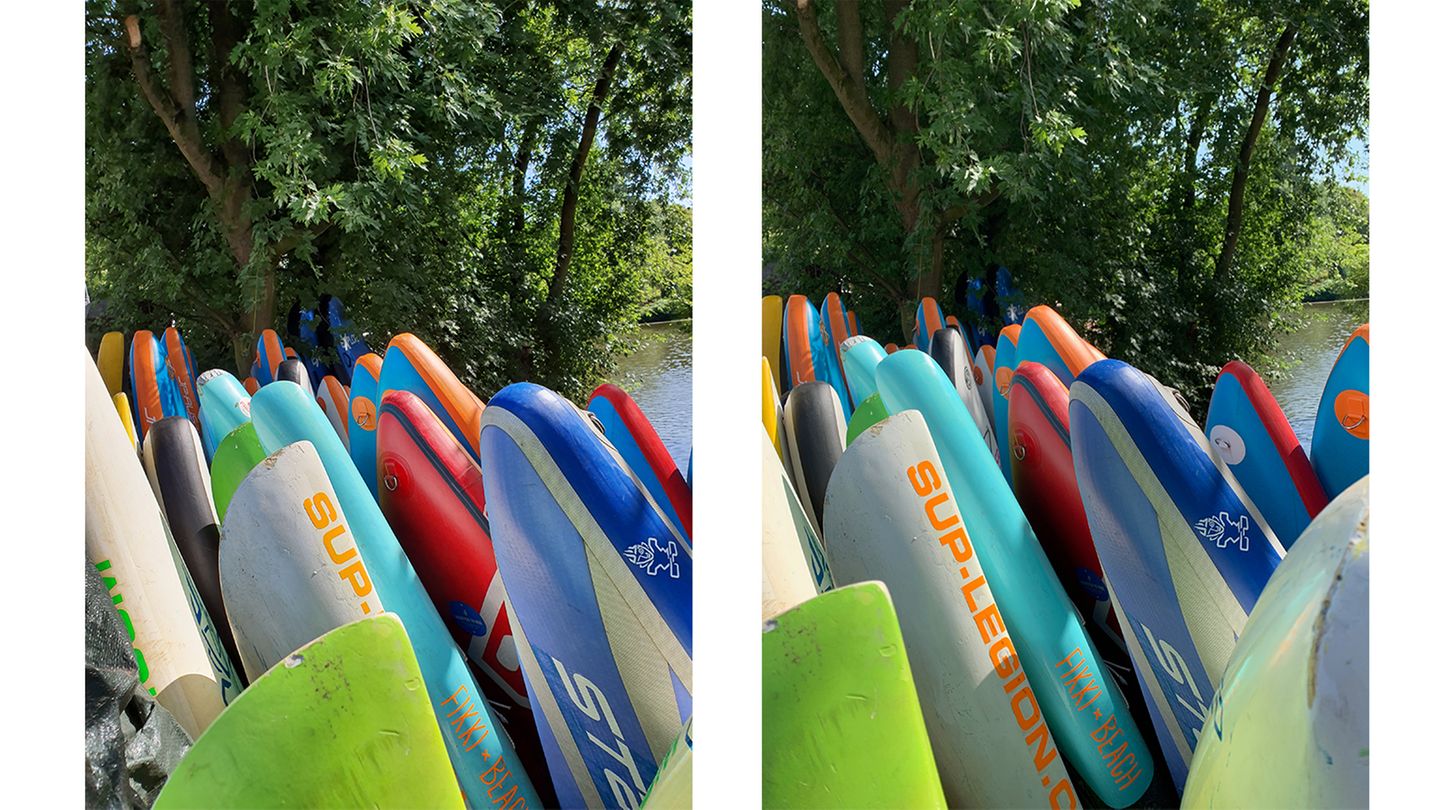 Test: Bei Tageslicht schießt das Note (links) sehr scharfe Bilder mit sehr gutem Kontrast und tollen Farben. Im Vergleich zum iPhone XS Max (rechts) wirken die Farben dabei deutlich knalliger. Das ist etwas weniger natürlich, dürfte vielen Nutzern aber gefallen.