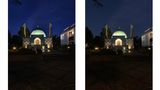 Test: Trotz schlechten Lichtbedingungen schafft es das Note (links) noch beeindruckend viele Details zu erfassen. Im Vergleich zum iPhone (rechts) fängt es Farben mit mehr Nuancen ein. Näher an der echten Lichtstimmung ist dabei aber das iPhone.