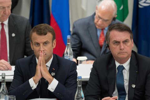 Die Präsidenten von Frankreich und Brasilien, Emmanuel Macron (l.) und Jair Bolsonaro, während des G20-Gipfels im vergangenen Juni