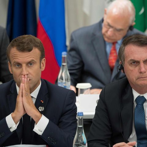 Die Präsidenten von Frankreich und Brasilien, Emmanuel Macron (l.) und Jair Bolsonaro, während des G20-Gipfels im vergangenen Juni