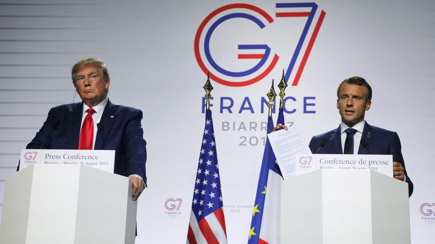 Donald Trump und Emmanuel Macron bei einer Pressekonferenz in Biarritz