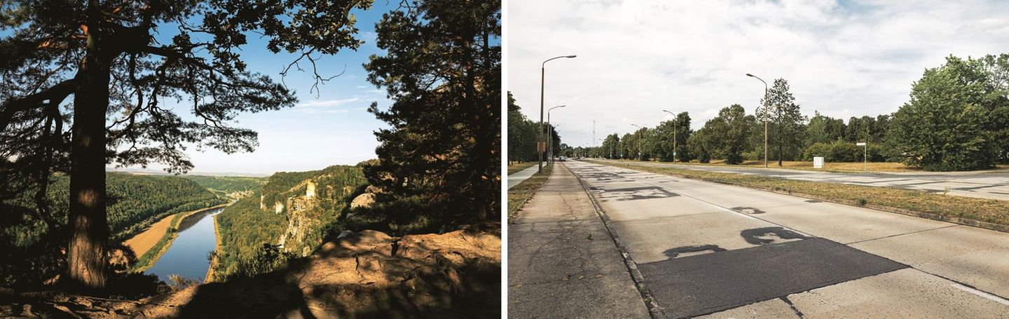 Sachsen: Elbe bei Rathen; Straße in Hoyerswerda