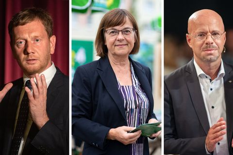 Michael Kretschmer (CDU), Ursula Nonnemacher (Die Grünen) und Andreas Kalbitz (AfD)