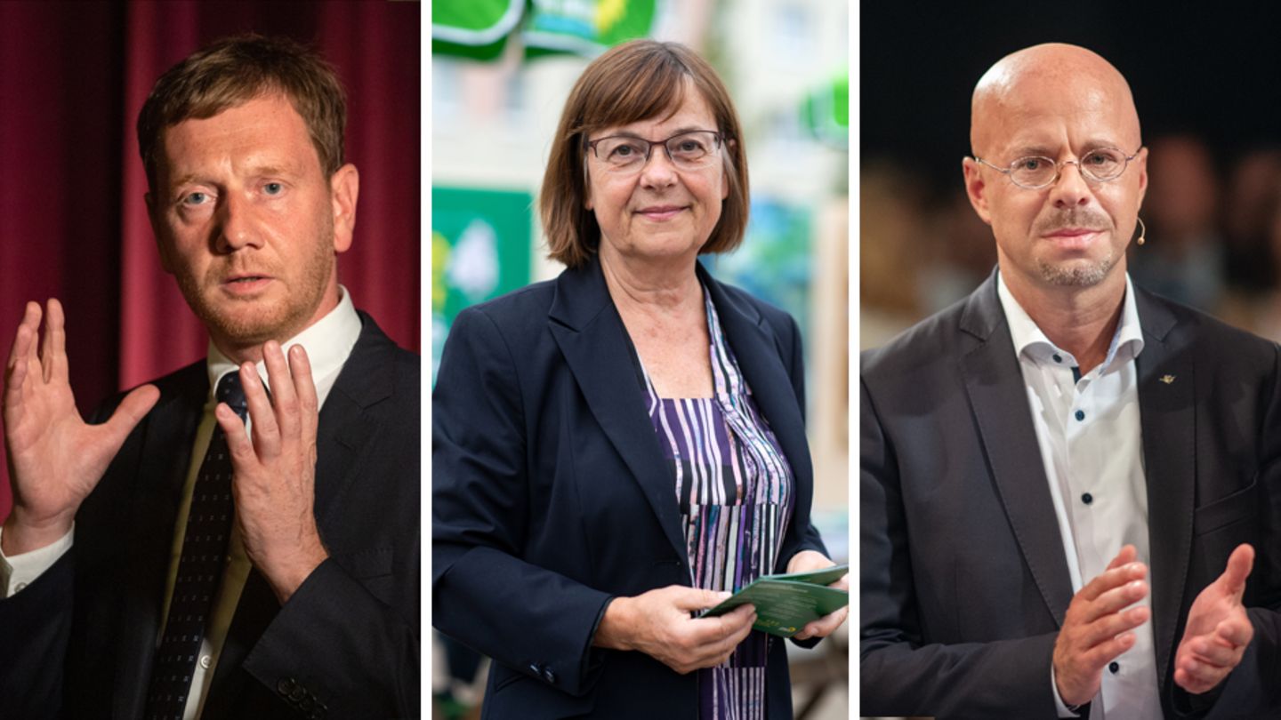 Michael Kretschmer (CDU), Ursula Nonnemacher (Die Grünen) und Andreas Kalbitz (AfD)