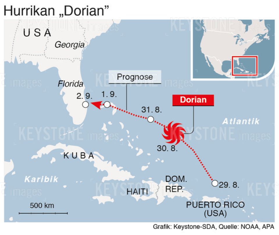 Die Zugrichtung von Hurrikan "Dorian" Die Zugrichtung von Hurrikan "Dorian"