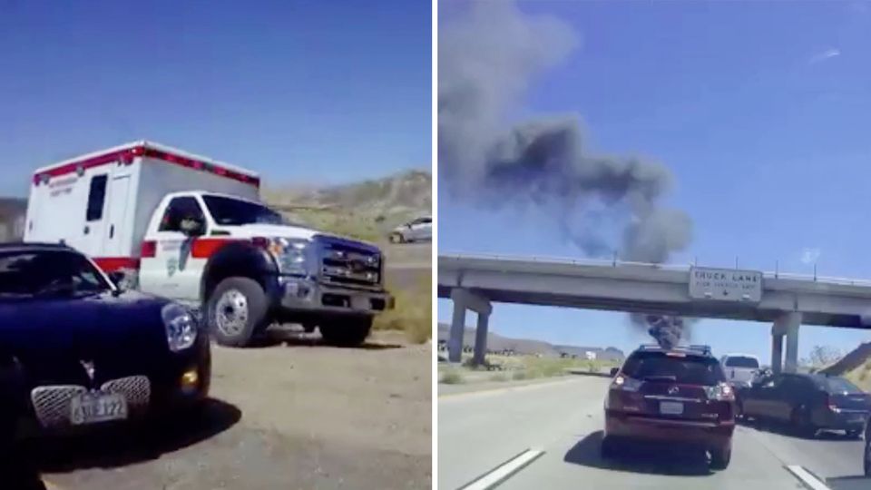Collage: Krankenwagen, Rauchendes Auto auf der Autobahn