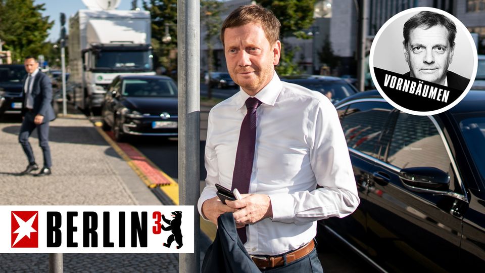 Michael Kretschmer am Montagmorgen nach der Wahl auf dem Weg ins Konrad-Adenauer-Haus in Berlin