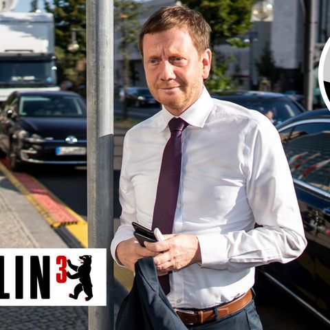 Michael Kretschmer am Montagmorgen nach der Wahl auf dem Weg ins Konrad-Adenauer-Haus in Berlin