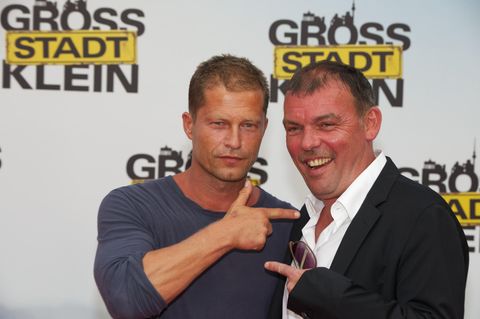 Produzierten gemeinsam viele Kinoerfolge: Til Schweiger (l.) und Tom Zickler kommen 2013 zur Premiere des Kinofilms "Grossstadtklein" nach Berlin.