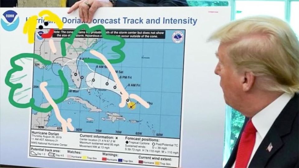 Hurrikan "Dorian": Streit um bemalte Wetterkarte: Twitter-User zeigen, wie Trump alle Probleme mit einem Stift lösen kann