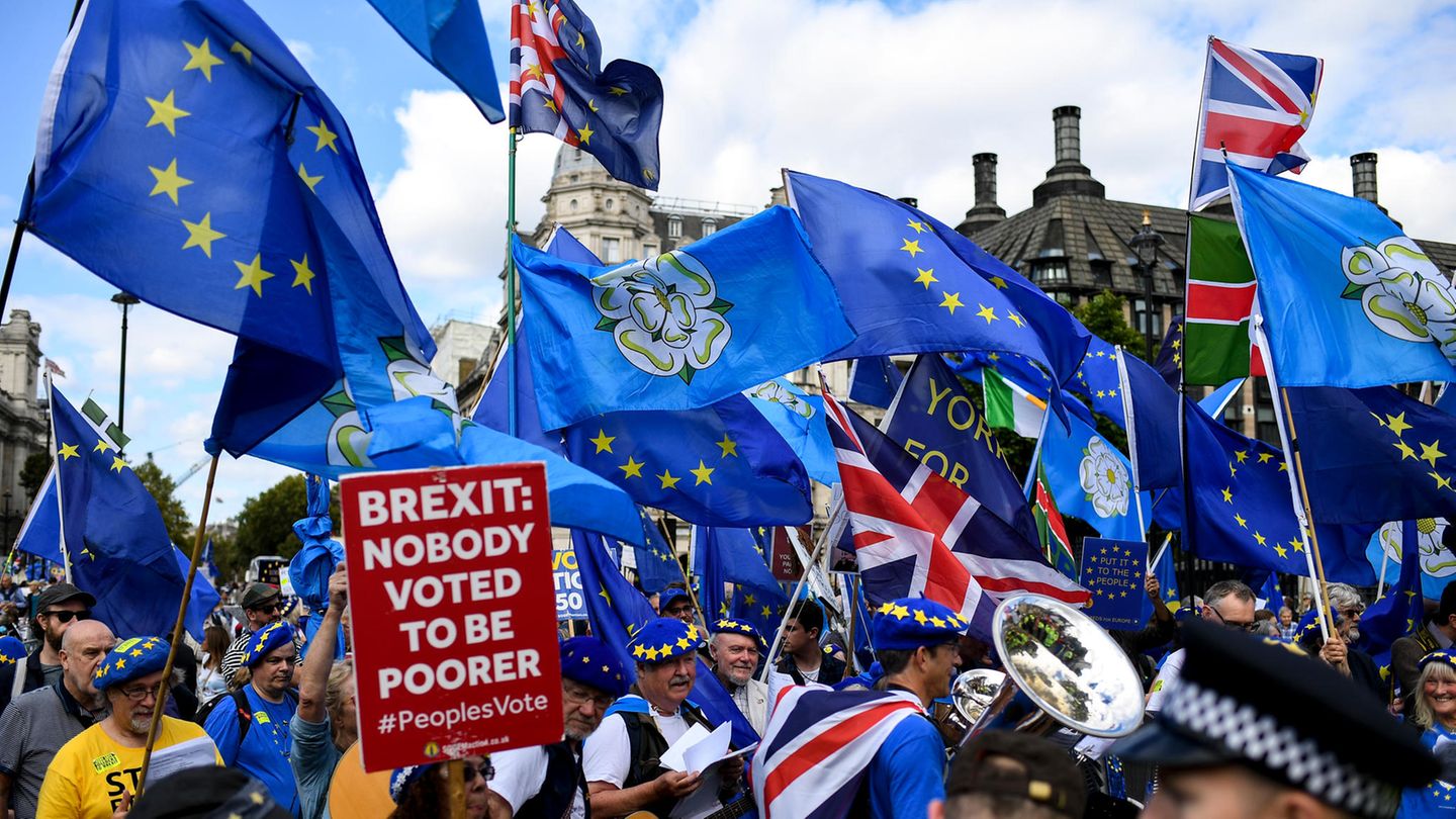 Anti-Brexit-Demonstranten versammeln sich in London.