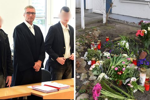 Die Mörder von Maria am Landgericht Stralsund; Blumen vor dem Haus auf Usedom